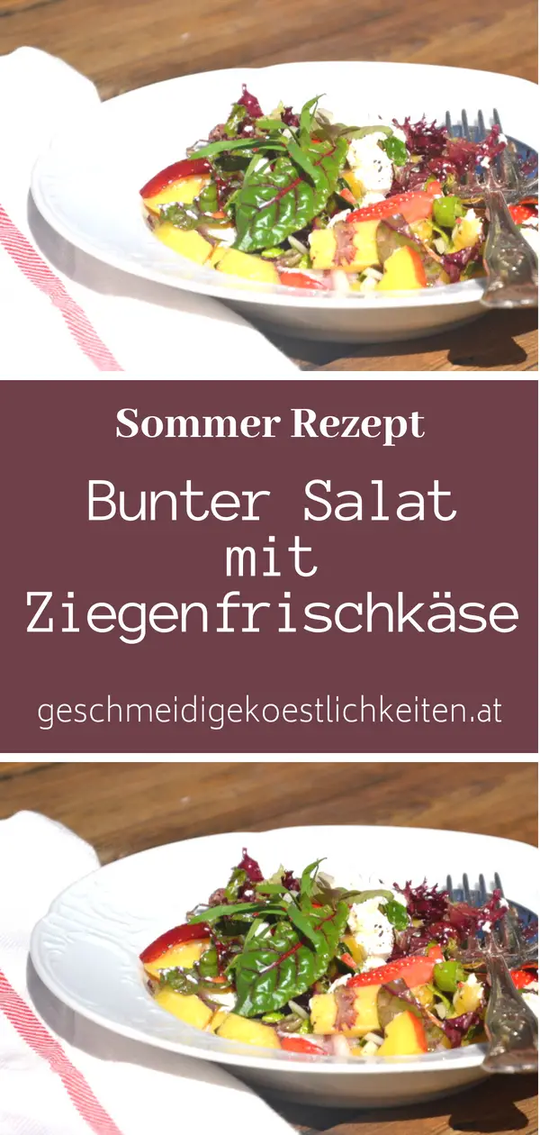 Bunter Sommer Salat mit knackigen Blattsalaten und Ziegenfrischkäse #sommerrezept #salat #frischkäse #rezept