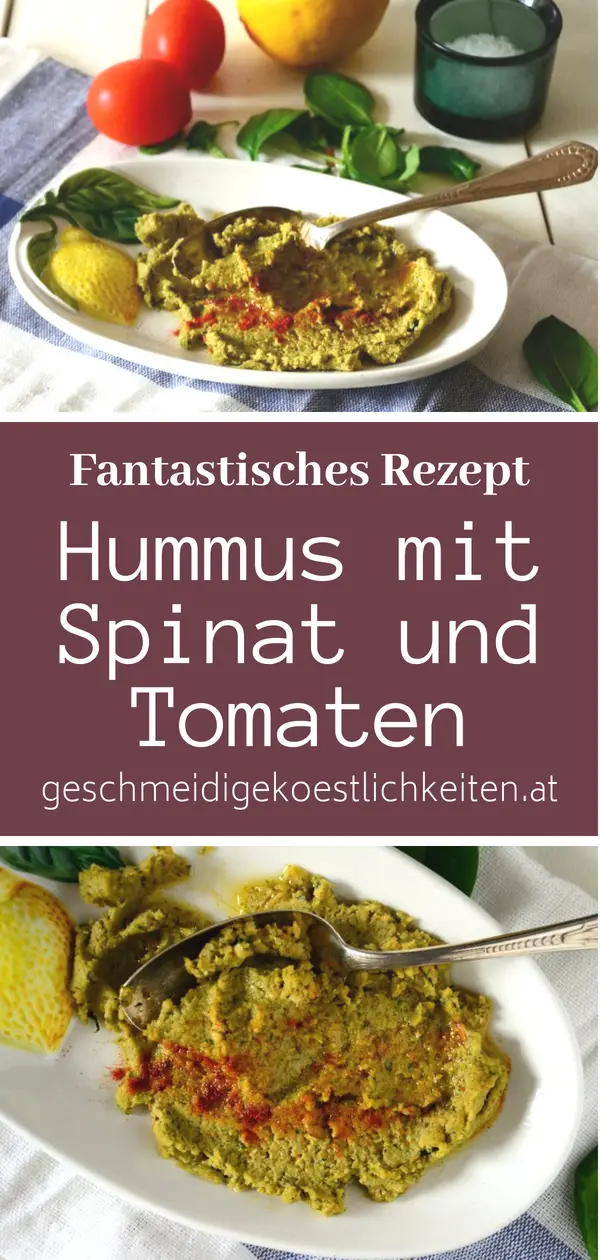 Fantastisches Rezept für Hummus mit Spinat und Tomaten. #vegan #hummus #tomaten #spinat #dysphagie #schluckstörung